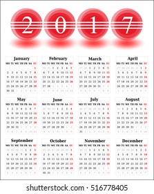 Simple Calendar 2017 on the white background