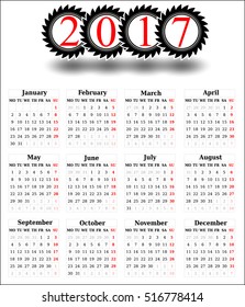 Simple Calendar 2017 on the white background