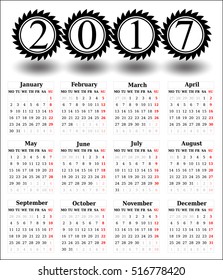 Simple Calendar 2017 on the white background