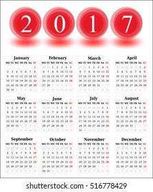 Simple Calendar 2017 on the white background