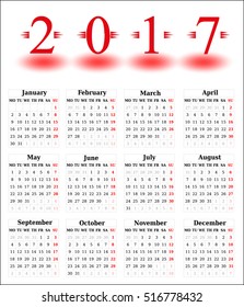 Simple Calendar 2017 on the white background