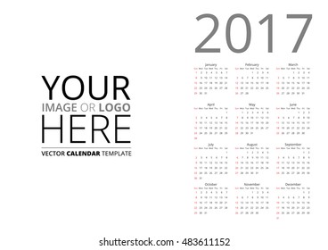 Simple calendar 2017 template. Week starts from sunday. Vector calendar