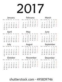 Simple calendar for 2017. Vector template design monthly date illustration 2017 calendar week organizer simple number. Organizer date 2017 year calendar month business template design.