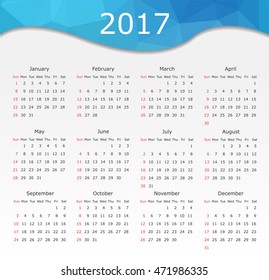 Simple calendar 2017.Abstract calendar for 2017.Vector illustration.
