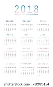 Simple calendar 2018. Abstract calendar for 2018.Week starts from sunday.