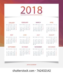 Simple calendar 2018. Abstract geometric background calendar for 2018.Week starts from sunday