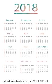 Simple calendar 2018. Abstract geometric background calendar for 2018.Week starts from sunday 