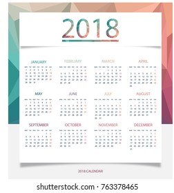 Simple calendar 2018. Abstract geometric background calendar for 2018.Week starts from sunday 