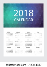 Simple calendar 2018. Abstract geometric background calendar for 2018.Week starts from sunday 