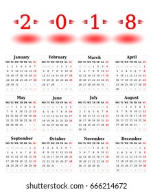 Simple Calendar of 2018 on a white background