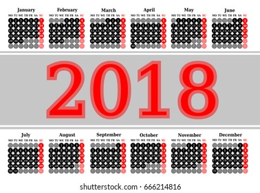 Simple Calendar of 2018 on a white background