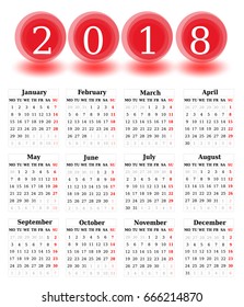Simple Calendar of 2018 on a white background