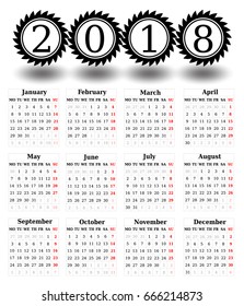 Simple Calendar of 2018 on a white background