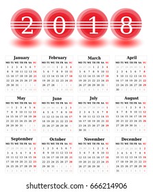 Simple Calendar of 2018 on a white background