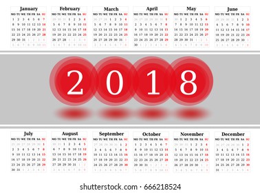 Simple Calendar of 2018 on a white background