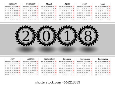 Simple Calendar of 2018 on a white background