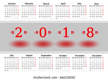 Simple Calendar of 2018 on a white background