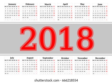 Simple Calendar of 2018 on a white background