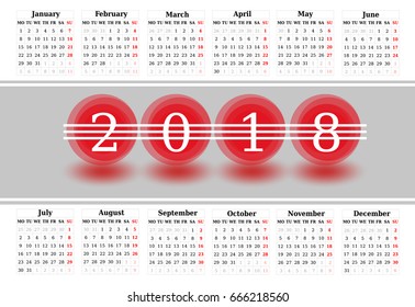 Simple Calendar of 2018 on a white background