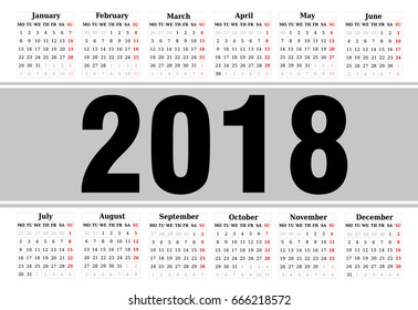 Simple Calendar of 2018 on a white background
