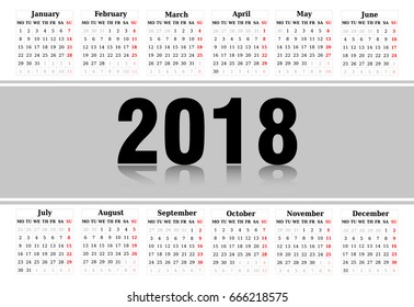 Simple Calendar of 2018 on a white background