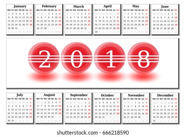 Simple Calendar of 2018 on a white background