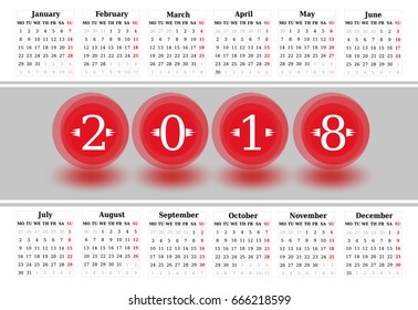 Simple Calendar of 2018 on a white background
