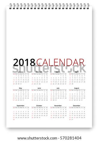 simple calendar 2018 template week starts from sunday vector realistic spiral notepad notebook