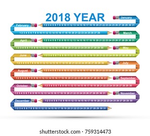 Simple calendar 2018 year in the form of a curved pencil for business and study