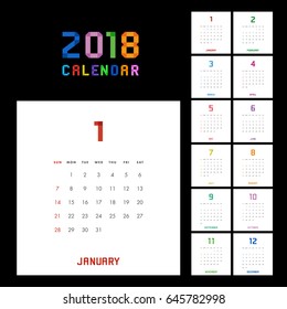 Simple calendar for 2018 years. Week starts from Sunday.