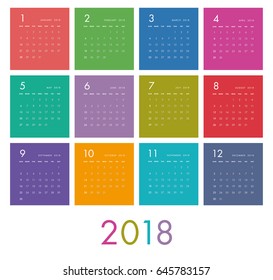 Simple calendar for 2018 years. Week starts from Sunday.