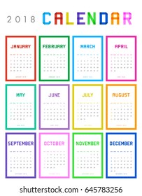 Simple calendar for 2018 years. Week starts from Sunday.