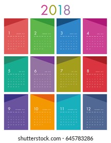 Simple calendar for 2018 years. Week starts from Sunday.