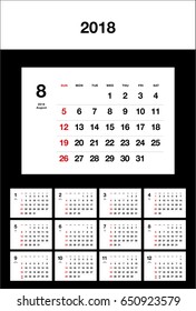 Simple calendar for 2018 years. Week starts from Sunday.