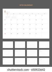 Simple calendar for 2018 years. Week starts from Sunday.