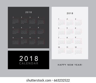 Simple calendar for 2018 years. Week starts from Monday.