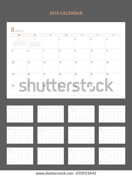 Simple Calendar 2018 Years Week Starts Stock Vector (Royalty Free ...