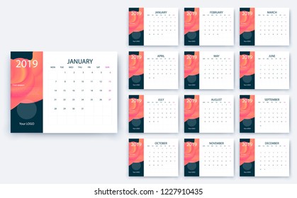 simple calendar 2019, Stock vector eps10. Color design