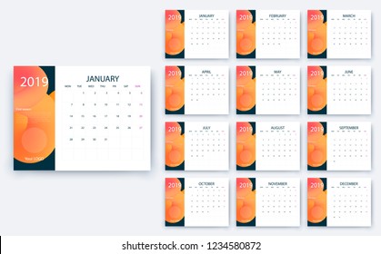 simple calendar 2019, Stock vector eps10. Color design