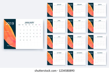 simple calendar 2019, Stock vector eps10. Color design