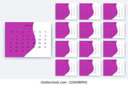 simple calendar 2019, Stock vector eps10. Color design