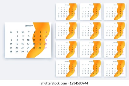 simple calendar 2019, Stock vector eps10. Color design