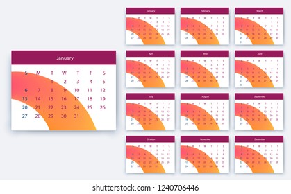 simple calendar 2019, Stock vector eps10. Color design
