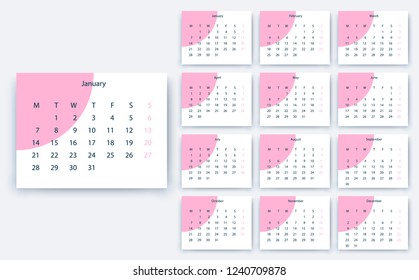 simple calendar 2019, Stock vector eps10. Color design