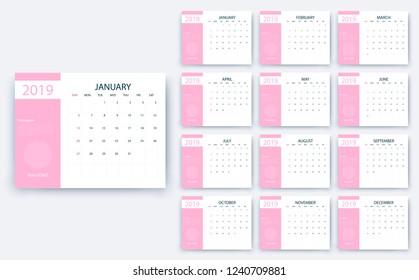 simple calendar 2019, Stock vector eps10. Color design