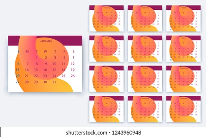 simple calendar 2019, Stock vector eps10. Color design