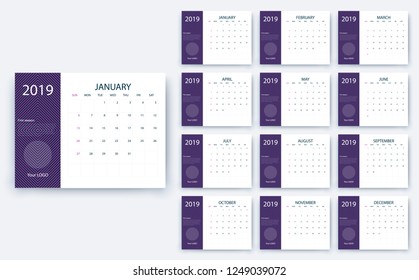 simple calendar 2019, Stock vector eps10. Color design