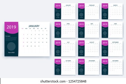 simple calendar 2019, Stock vector eps10. Color design