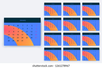 simple calendar 2019, Stock vector eps10. Color design
