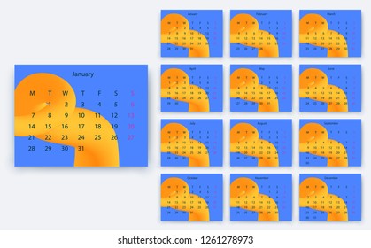 simple calendar 2019, Stock vector eps10. Color design